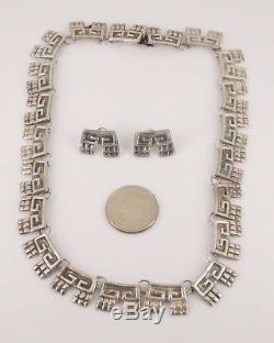Vintage Alfredo Villasana Taxco Mexico Sterling Silver Necklace & Earrings Set