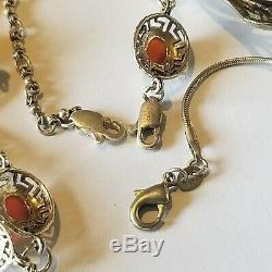 Vintage Amber Stone 925 Sterling Silver Earrings Bracelet 2 Necklaces Lot