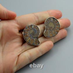 Vintage Ammonite Fossil Earrings Taxco Sterling Silver Nautilus Mexico Big Stud