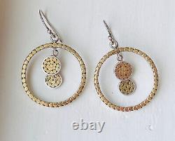 Vintage Anna Beck Sterling Silver Gold Vermeil Dot Circle Dangling Earrings