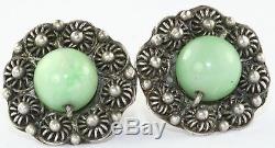 Vintage Antique 1920's Chinese Jade Sterling Silver Screw Earrings