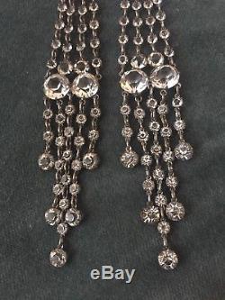 Vintage Antique Art Deco 5 Chandelier Crystal Paste Openback Sterling Earrings