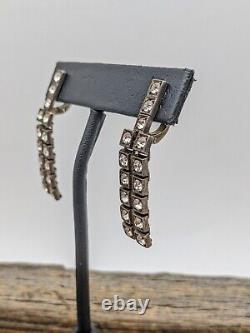 Vintage / Antique Art Deco 935 Sterling Silver Paste Gem Dangle Clip On Earrings