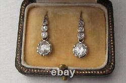 Vintage Antique Art Deco Earrings Round Cut Lab created 925 Sterling Silver