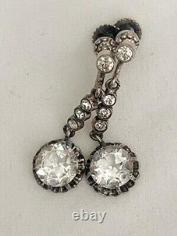 Vintage Antique Art Deco Edwardian Sterling Crystal Paste Glass Earrings