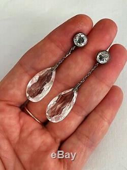 Vintage Antique Art Deco Germany Rock Crystal Paste Open Back Sterling Earrings