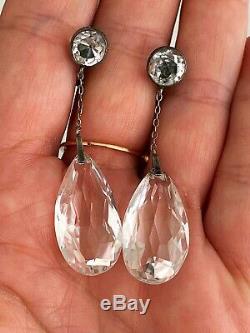 Vintage Antique Art Deco Germany Rock Crystal Paste Open Back Sterling Earrings
