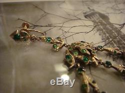 Vintage Antique Emerald Green Paste Chandelier Sterling Earrings & 10K Earrings