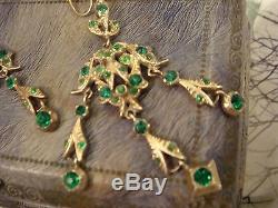 Vintage Antique Emerald Green Paste Chandelier Sterling Earrings & 10K Earrings