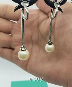 Vintage Antique English 925 Sterling Silver Faux Pearl Earrings