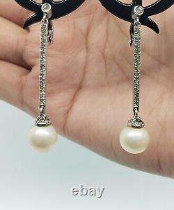 Vintage Antique English 925 Sterling Silver Faux Pearl Earrings