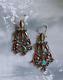 Vintage Antique India Handmade Dangle Drop Earrings Sterling Silver Coral &glass