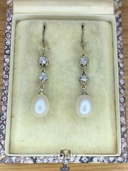 Vintage Antique Natural Pearl Dangle Earrings Sterling Silver 925 Pearl Earring