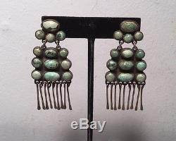 Vintage Antique Navajo Native American Sterling Silver Turquoise Dangle Earrings