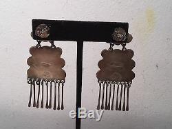 Vintage Antique Navajo Native American Sterling Silver Turquoise Dangle Earrings