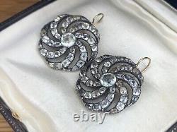 Vintage Antique Round Cut Cubic Zirconia Dangle Earrings Sterling Silver 925
