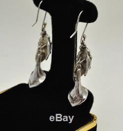 Vintage / Antique Sterling Art Nouveau Cala Lily Drop Earrings