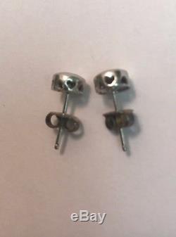 Vintage Antique Sterling Silver & Diamond Post Earrings Ringed by Hearts Charity