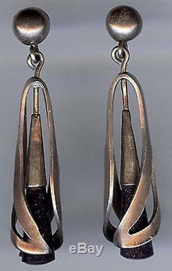 Vintage Antonio Design Mexico Sterling & Glitter Stone Dangle Earrings