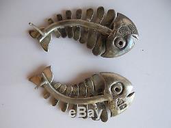 Vintage Antonio Pineda Sterling Silver Fish Skeleton Earrings
