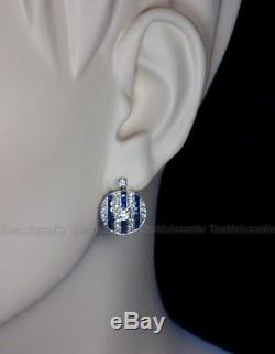 Vintage Art Deco 0.4 Ct Off White Round Moissanite Sterling Silver Halo Earring