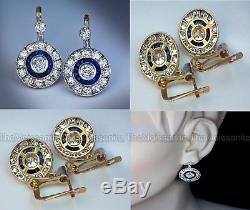 Vintage Art Deco 0.8 Ct Off White Round Moissanite Sterling Silver Halo Earring