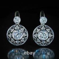 Vintage Art Deco 2Ct Lab Created Diamond Drop Earrings 14k White Gold Plated