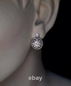 Vintage Art Deco 2Ct Lab Created Diamond Drop Earrings 14k White Gold Plated