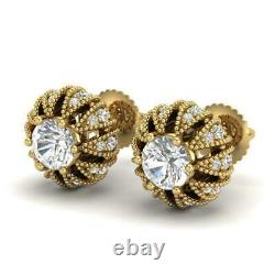 Vintage Art Deco 2 Ct Round Diamond Wedding Stud Earrings 14k Yellow Gold Finish