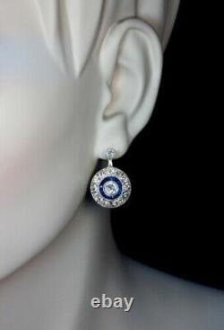 Vintage Art Deco 3.2Ct Diamond Engagement Wedding 14K White Gold Finish Earring