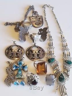 Vintage Art Deco 925 sterling Silver topaz bracelet earring necklace Jewelry Lot