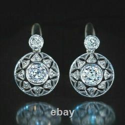 Vintage Art Deco Droped Filigree Iconic Earring 925 Sterling Silver 3 Ct Diamond