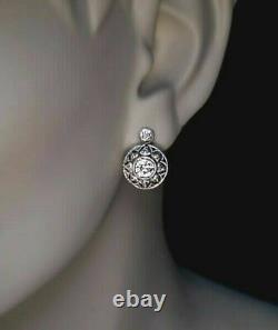 Vintage Art Deco Droped Filigree Iconic Earring 925 Sterling Silver 3 Ct Diamond