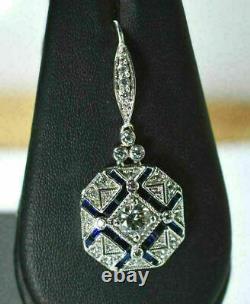 Vintage Art Deco Nouveau Magnificent 1.4 Ct Diamond Circa Earrings In 925 Silver