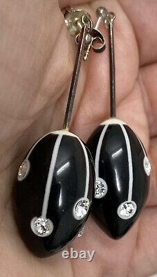 Vintage Art Deco Polka Dot Black White Bakelite/Lucite Sterling Silver Earrings