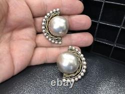 Vintage Art Deco Solid Sterling Silver 925 Clip on Earrings / 30 Grams FABULOUS