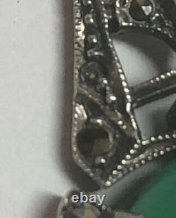 Vintage Art Deco Sterling Silver Chrysoprase Marcasite Screw Earrings Germany