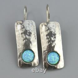 Vintage Artisan Opal Earrings Hammered Sterling SIlver Handmade Southwest