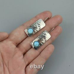 Vintage Artisan Opal Earrings Hammered Sterling SIlver Handmade Southwest