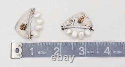 Vintage Artisan Signed Sterling 14K Gold Pearl Modernist Abstract 3D Earrings