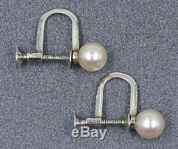 Vintage Authentic MIKIMOTO Sterling SIlver & Cultured Pearl Screw on Earrings