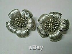 Vintage Authentic Tiffany & Co. Sterling Silver Flower Clip On Earrings