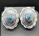 Vintage B F Zuni Turquoise Sterling Silver Bold Concho Earrings