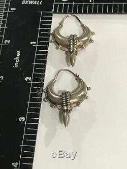 Vintage Bali Sterling Silver Drop Earrings Etruscan Design Hoops