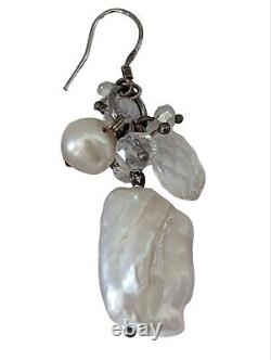 Vintage Baroque Pearl & Crystal Drop Sterling Silver French Wire Earrings