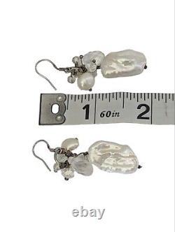 Vintage Baroque Pearl & Crystal Drop Sterling Silver French Wire Earrings