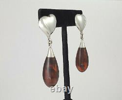 Vintage Bayanihan Heart Sterling Silver Drop Earrings (for Pierced Ears)