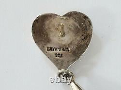 Vintage Bayanihan Heart Sterling Silver Drop Earrings (for Pierced Ears)