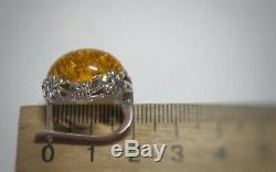 Vintage Beautiful Set EARRINGS Ring BALTIC AMBER Size 8 Sterling Silver 925