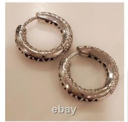 Vintage Beautiful Sterling Silver Hoop Earrings Shiny And Heavy